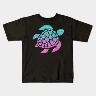 Bright Pink Aqua Ombre Faux Glitter Turtle Kids T-Shirt